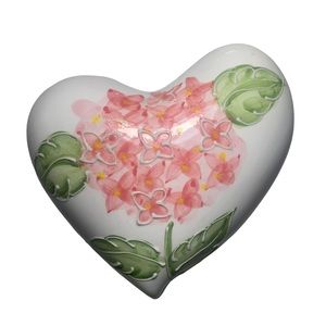 Vintage Heart Shaped Floral Cloisonné Raised Trinket Jewelry Pill Box Ceramic